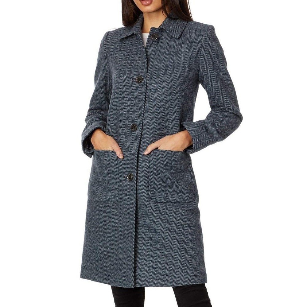 Lauren Ralph Lauren Twill Wool Coat Navy Blue Herringbone Women's Sz 2